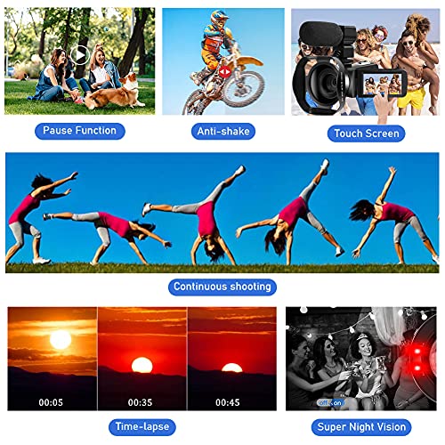 Videokamera Camcorder 4K 48MP 60PFS WiFi Camcorder Full HD 18X IR Nachtsicht Vlogging Kamera 3.0" IPS Touchscreen mit Mikrofon, 360° Funkfernbedienung, Zwei Batterien – Bild 7