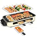 Electric Indoor Grill 1500W, YOHAWJAN 2 in 1 Smokeless Indoor Grills with Non-stick Removable Grill & Griddle Plate, Temperature Control, Portable Korean BBQ Grill with 3 Raclette Cheese Pans