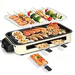 Electric Indoor Grill 1500W, YOHAWJAN 2 in 1 Smokeless Indoor Grills with Non-stick Removable Grill & Griddle Plate, Temperature Control, Portable Korean BBQ Grill with 3 Raclette Cheese Pans