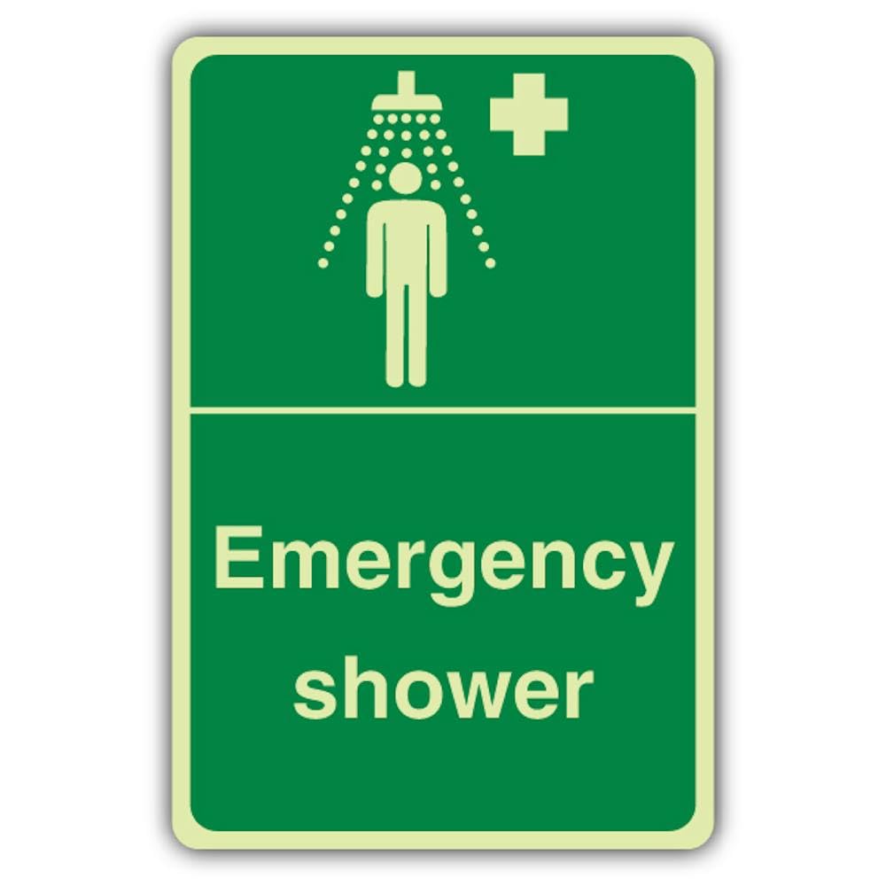 V Safety Photoluminescent Emergency Shower Safety Sign - 150 x 225 mm - Self Adhesive Vinyl - Double Glow