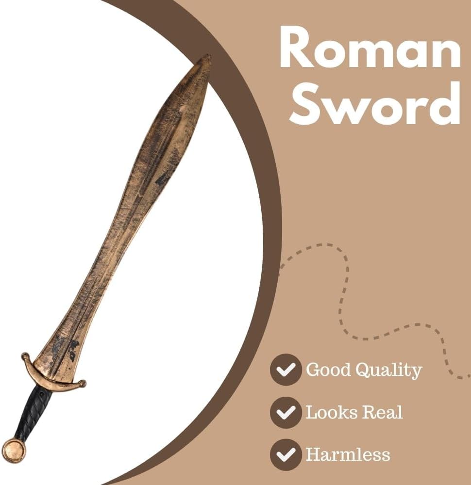 Bronze Plastic Roman Sword (15") 1 Count - Lightweight & Durable, Perfect for Reenactments and Costume Parties