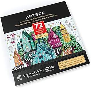 Arteza Adult Coloring Book, 6.4 x 6.4 Inches, 72 Sheets, Architecture Designs, Travel-Sized Anxiety Coloring Book with Thick 100-lb Paper, Art Supplies for Relaxing, Reflecting, and Decompressing