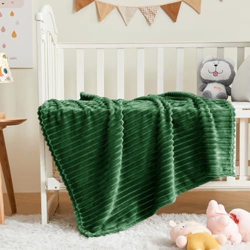 Image of BEDELITE Baby Blankets for Boys Girls 30 inchx 40 inch - 3D Ribbed Jacquard Cute Fuzzy Fleece Blanket, Warm and Breathable Soft Cozy Infant Toddler Blanket for Newborn All Seasons Suitable, Dark Green