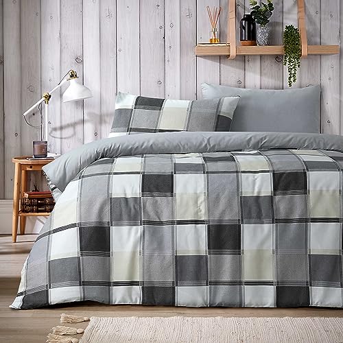 Olivia Rocco Glencoe Check Duvet Cover Set Easy Care Bedding Quilt Covers Polycotton Bed Linen with Pillowcases, King Grey - Image 2