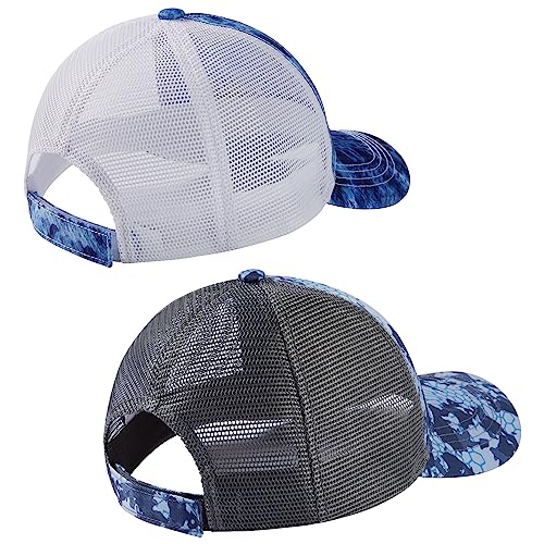 Image of BASSDASH 2 Pack Altimate Fishing Hunting Hat Mesh Back for Men Women Adjustable Baseball Trucker Cap Camo Blaze Orange