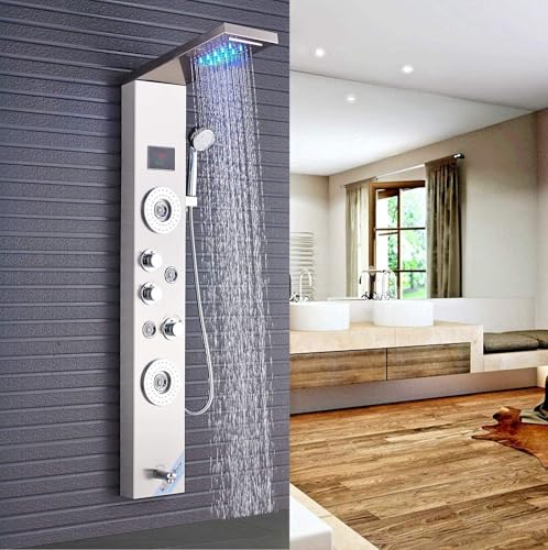 Duschpaneel mit Wanneneinlauf aus rostfreiem Edelstahl mit 3 Massagedüsen Farbe: Schwarz/Nickel (Nickel)