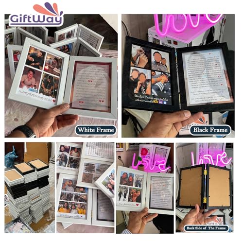 Image of Forever Yours Dual Photo & Message Frame, Book Style Anniversary Photo Frame, Birthday Gift, Couple Gifts, Friendship Day, Personalized Gifts - 5x7 Inch White (Layout 2)