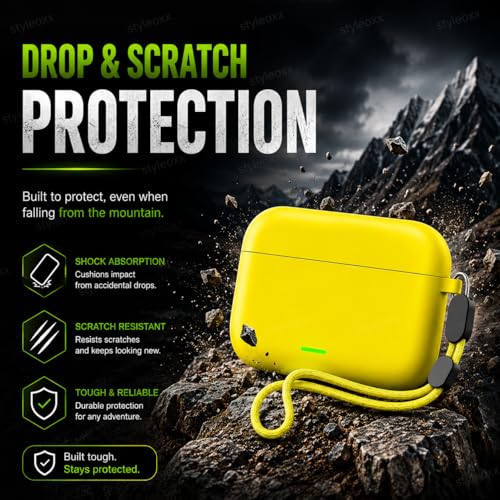 Image of Anvique Silicone Case Cover for Realme Buds T500 Pro, Shockproof Protective Earbuds Cover with Keychain Hook, Anti-Scratch Soft Silicone Skin, Full Body Protection Case (Yellow Lanyard)