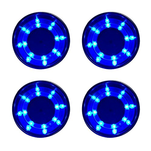 4 Pieces LED Stainless Steel Cup Drink Holder with Drain & LED Marine Boat Rv Camper (Blue)