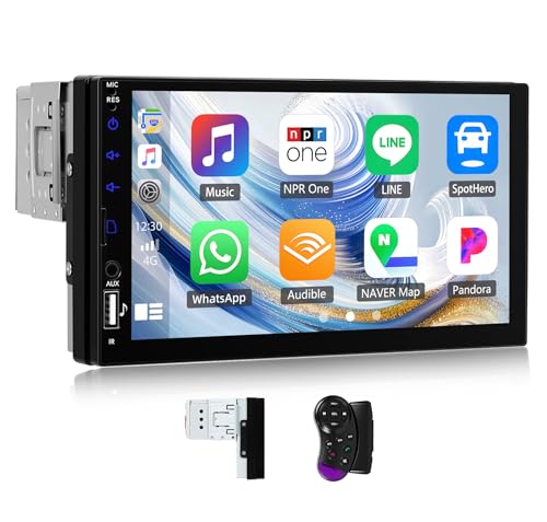 Single Din Car Stereo with Wireless Carplay Android Auto Bluetooth 1 Din Car Radio 7 Inch Touch Screen Multimedia Player with FM Radio Mirror Link Steering Wheel Control