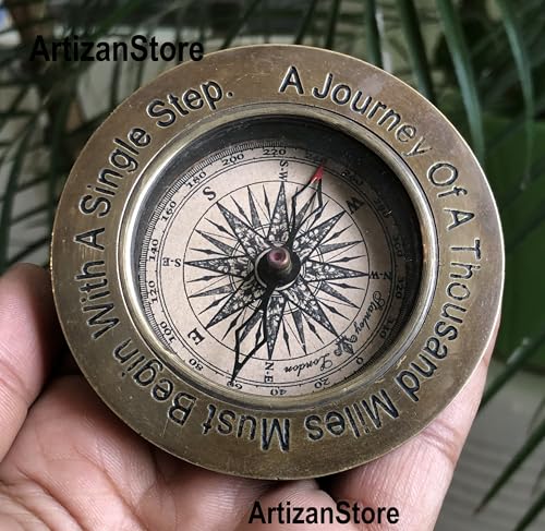 Brújula de Bolsillo Vintage en Latón con Estuche de Cuero miniatura 6