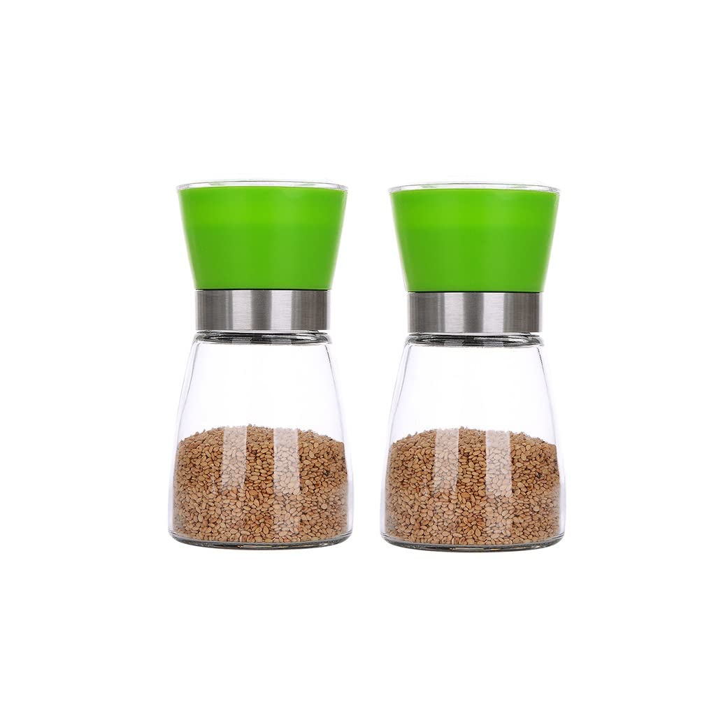 RJJ Due pezzi manuale manuale fresco macinato pepe nero grinder ceramica nucleo domestico peperoncino condimento bottiglia barattolo (Color : Green)
