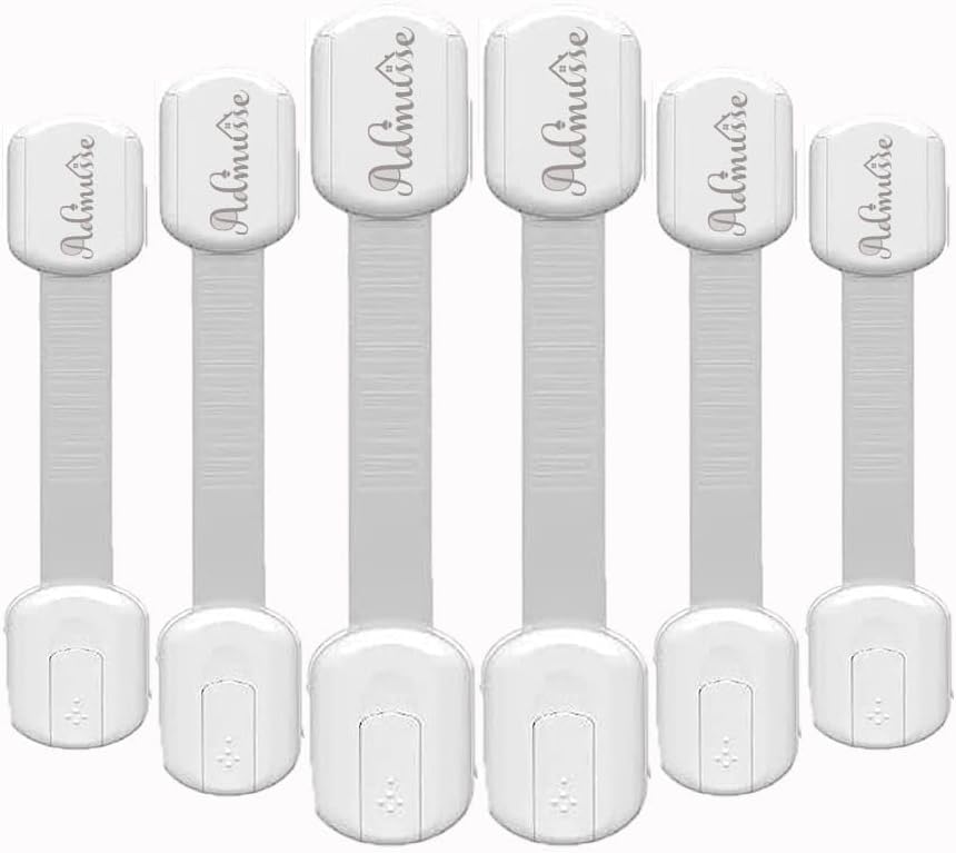 AdmusseBaby Safety Locks (6 Pack) 3M Adhesive Cabinet Proofing Drawer Lock Fridge, Oven, Toilet Seat and Kitchen Lock Latches Child protection Lock Cabinet Straps