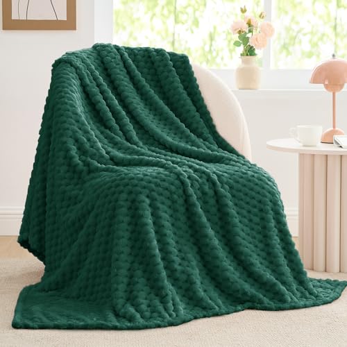 Image of BEDELITE Dark Green Twin Blanket for Couch, Soft Cozy Gift for Women, 60*80 | 3D Jacquard Decorative Fleece Blanket, Super Soft Plush Throws, Cute Birthday Gift for Women & Men, Suitable for All Seasons