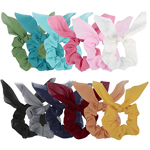 12 Packs Hair Elastics Scrunchies, AOPRIE Scrunchies for Hair Ponytail Holder with Chiffon Scrunchies Hair Ties Fashion Hair Scrunchies for Women