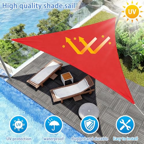 Auvent imperméable triangle rouge de 5x5m avec cordes - 3