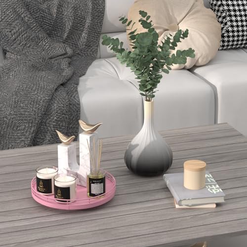 Image of 9 inch Oak Wood Decorative Tray for Home Decor, Tray for Coffee Table Decor Perfume Nightstand Vanity Bathroom Trays for Counter Candle Jewelry Makeup Farmhouse Table Centerpiece for Dining Room Pink