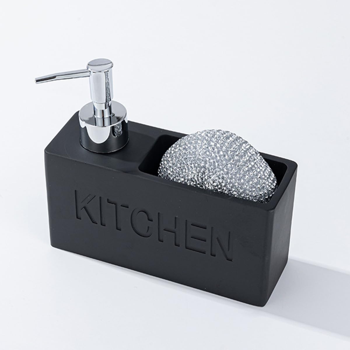 NOLITOY Distributore di Sapone per Bagno 280ml Nero con Spazzola in Acciaio, Design Semplice e Portatile, Set Ricaricabile Adatto per Cucina e Ufficio