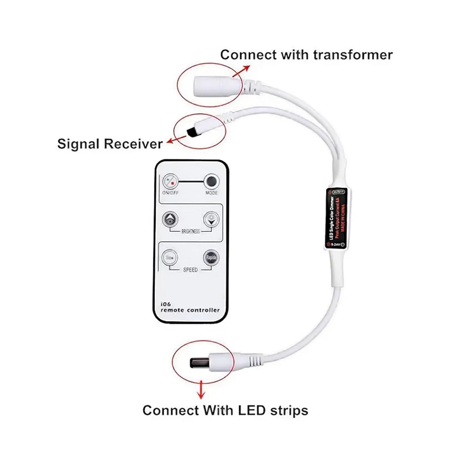 IR6 Key Monochrome Single Channel dimming Controller LED Light Strip Controller 5-24V mini Monochrome Controller