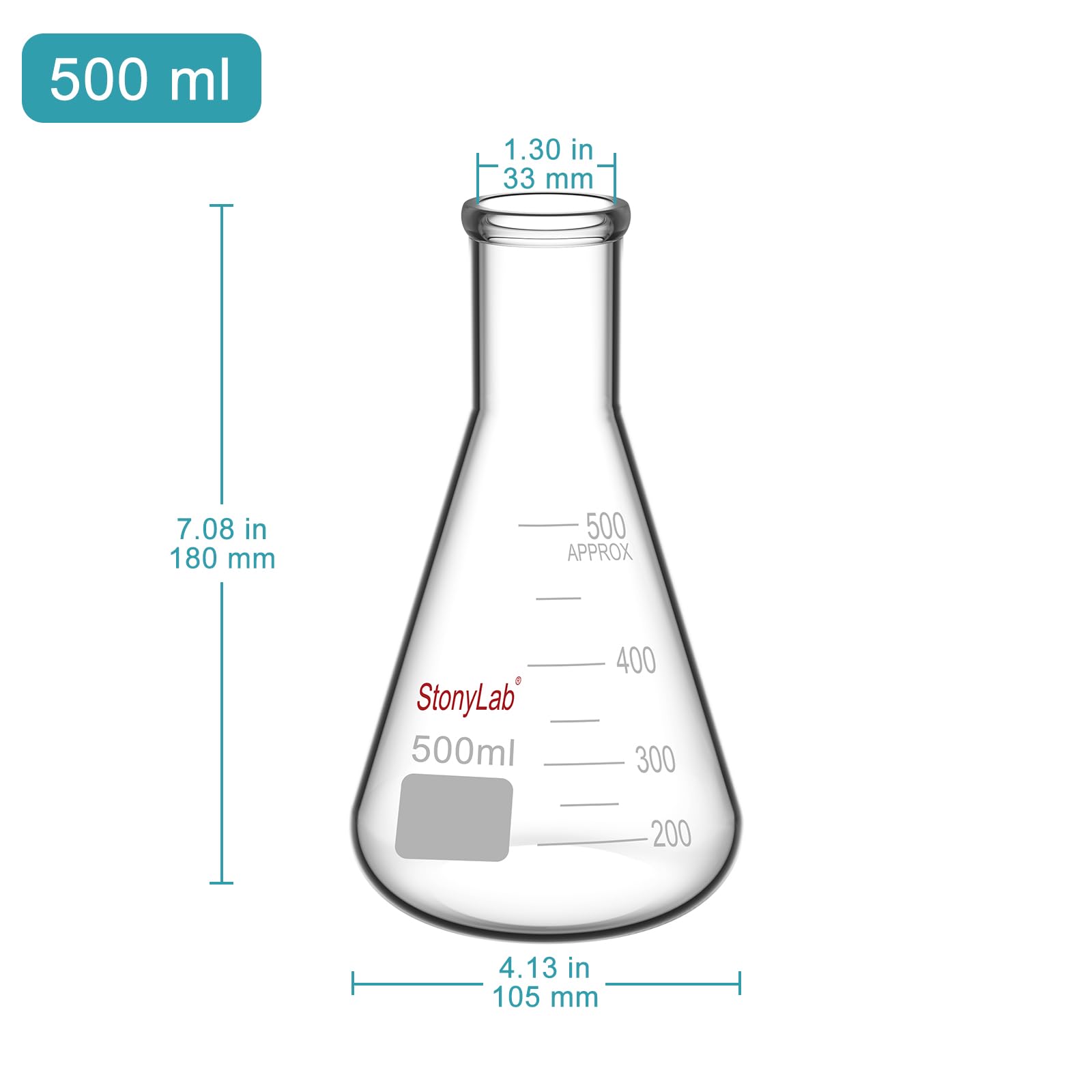 StonyLab Frascos Erlenmeyer Boca Estrecha 500ml Borde Pesado 2 Paquetes