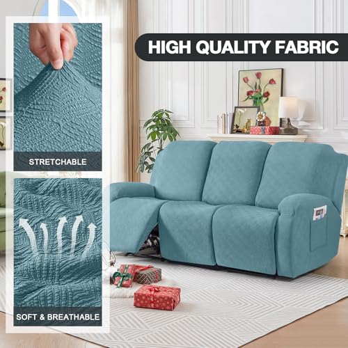 Image of Timeles Recliner Covers for 3 Seater Reclining Couch Covers Sofa Slipcover Furniture Protector for Dogs and Pets Stretch Soft Washable (Three-Seater, Teal)