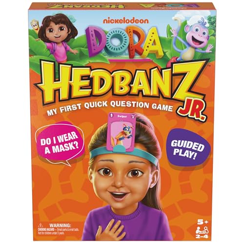 Spin Master Games, Dora Hedbanz Jr., Picture Guessing Card Game, Includes Illustrations from Dora, Quick Questions & Easy to Play, 2-4 Players, Stocking Stuffer Gift Ideas for Ages 5 & Up