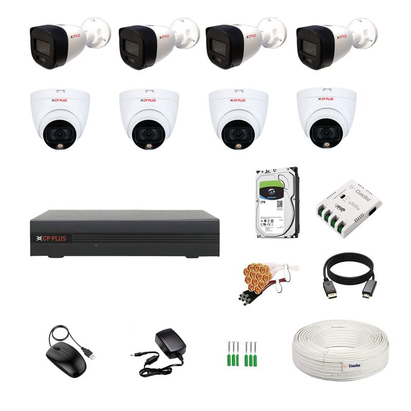 Image of CP Plus 8CH DVR + 2.4MP (Guard+) Audio Recording 4 Dome & 4 Bullet Cameras with 24 /7 (Day /Night Color Vision) + 2TB HDD + Copper Cable Roll (1+3) + 8CH SMPS + BNC & DC