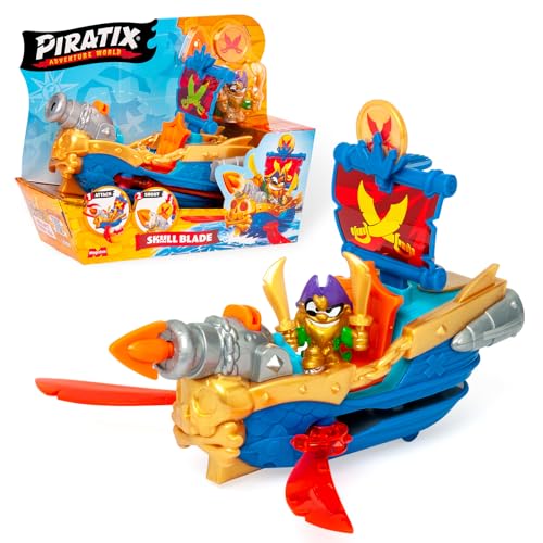 PIRATIX, Adventure World Skull Blade – Barco Pirata con Poderes Ocultos, Incluye 1 Barco Pirata, 1 Piratix Exclusivo, 1 Accesorio, 1 Bandera, 1 Tesoro Exclusivo y 1 proyectil