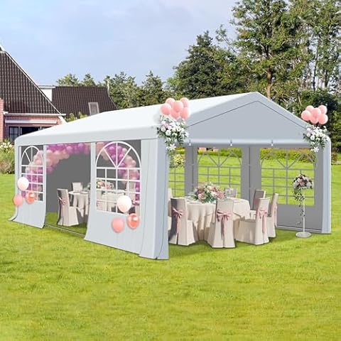 COVERONICS Outdoor Canopy Party Tent, 20'X20' Patio Party Tent with Rollable Sides and 4 Sandbags, Heavy Duty Steel Frame Carport Gazebo Event Tent Perfect for Wedding, Birthday Party, Outdoor Event Cover
