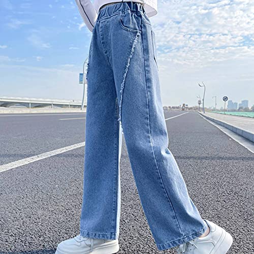 Aislor Kids Girls Casual Loose Jeans Wide Leg Pants Burr Washed Straight Leg Loose Fit Denim Trousers Streetwear3