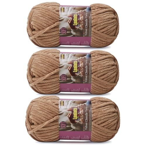 Lpalats Chunky Chenille Yarn for Crocheting - 3x100g/3.5oz Baby Blanket Yarn for Crocheting Soft - 262 Yards Fluffy Thick Plush Yarns for Knitting Blankets Amigurumi (3 Curry)