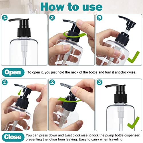 30 Pcs 10 oz Plastic Pump Bottle Dispenser Empty Lotion Bottle with Pump Refillable Clear Hand Soap Dispenser Portable Travel Lotion Container for Body Wash Liquid Soap Shampoo Essential Oil, 2 Colors3