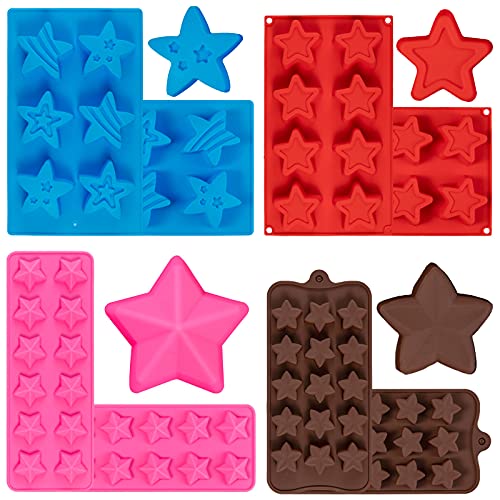 AnyDesign 4 Pieces 4th of July Silicone Molds Patriotic Star Chocolate Candy Mould Colorful 3D Star Fondant Baking Mold Handmade Soap for Independence Day Memorial Day Cake Cupcake Topper Decor