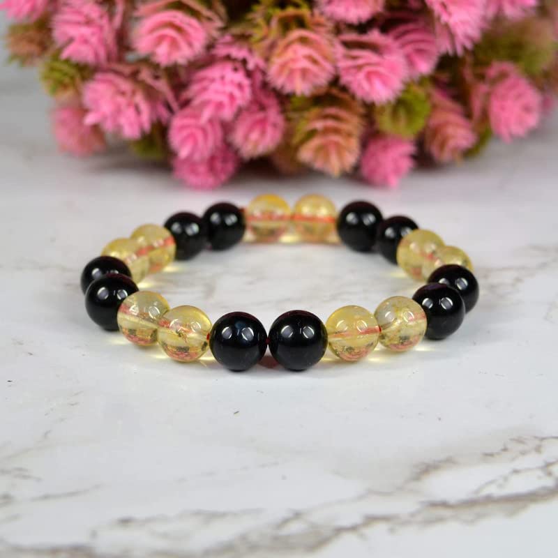 Bracelet citrine naturelle 10mm Frienemy perles noires - 3