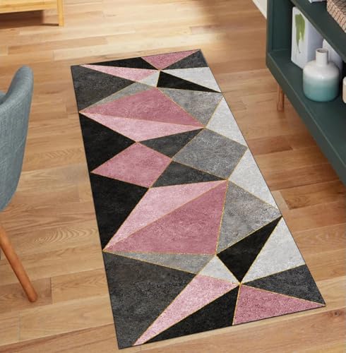 Alfombra antideslizante lavable rosa de 100 x 120 cm para decoración de pasillos 2