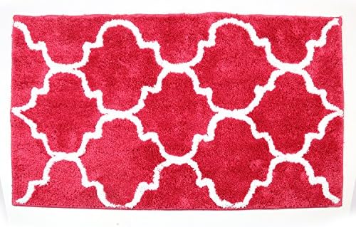 Pawer Microfiber Shaggy Bathroom Rugs Non-Skid Rubber Backing Bath Mat Water Absorbent Kitchen Floor Rug Thick Solid Machine Washable (18×26", Rosy)