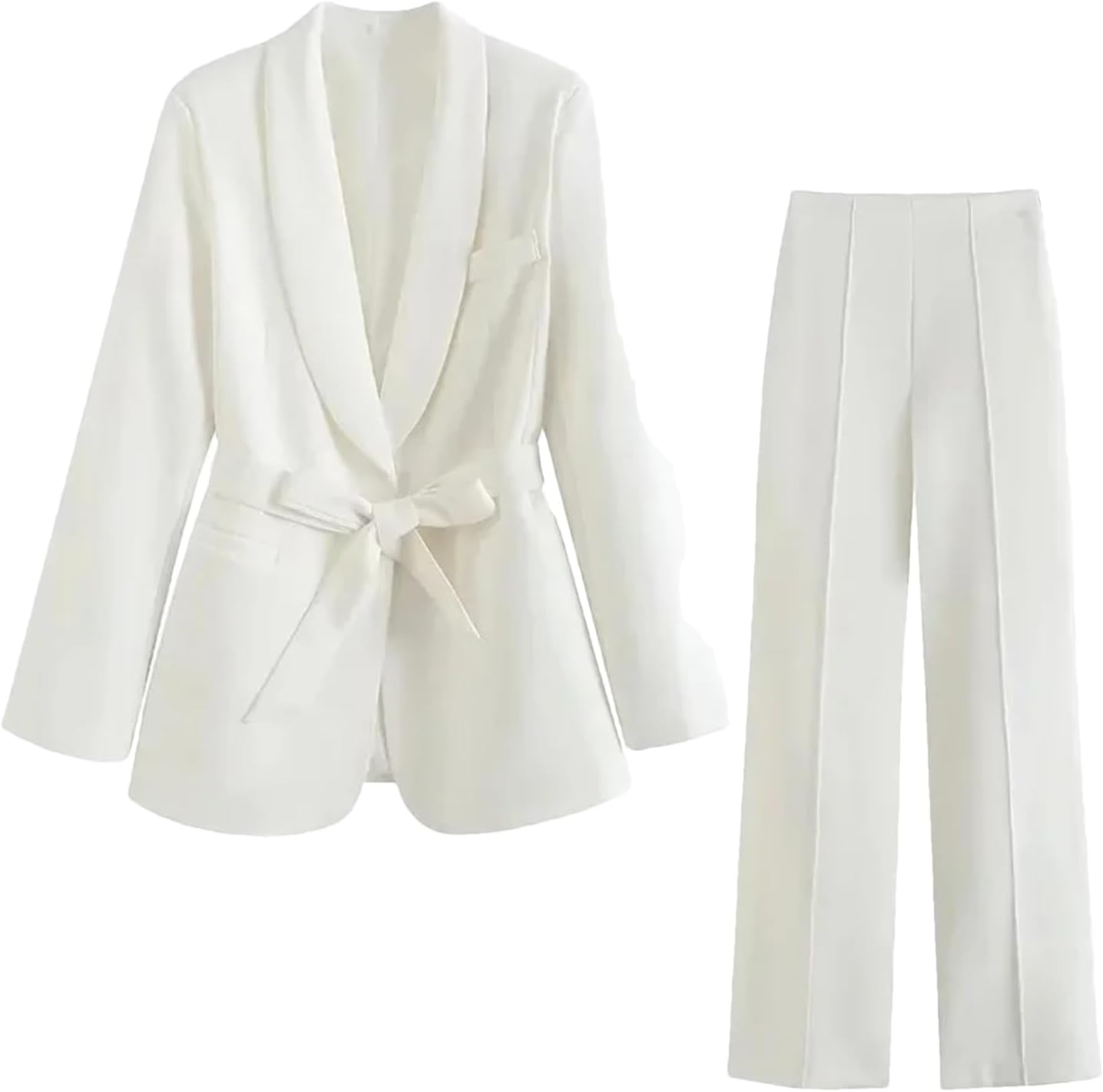 Women's Belted Street Chic Ensemble - Spring Blazer & Relaxed Pants Outfit