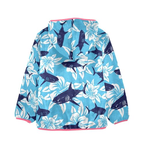 OTVEE Navy Shark Tropical Flowers Kids Hoodie Jacket Fall Spring Full Zip Warm Outwear Coat2