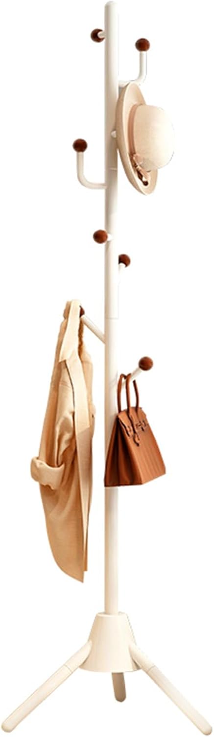 Modern Coat Rack Stand Sturdy Metal Coat Tree with 8 Hooks, Heavy-Duty Triangular Support Stable Base, Freestanding Hall Tree eco-friendly for Clothes, Hats, Bags, Scarves (White)