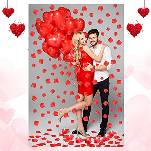 Image of Honoson 1000 Pieces Artificial Red Rose Petals with 24 Pcs Flameless Heart Shaped LED Tealights Candles Special Romantic Night Decorations for Proposal Wedding Anniversary Table Decor