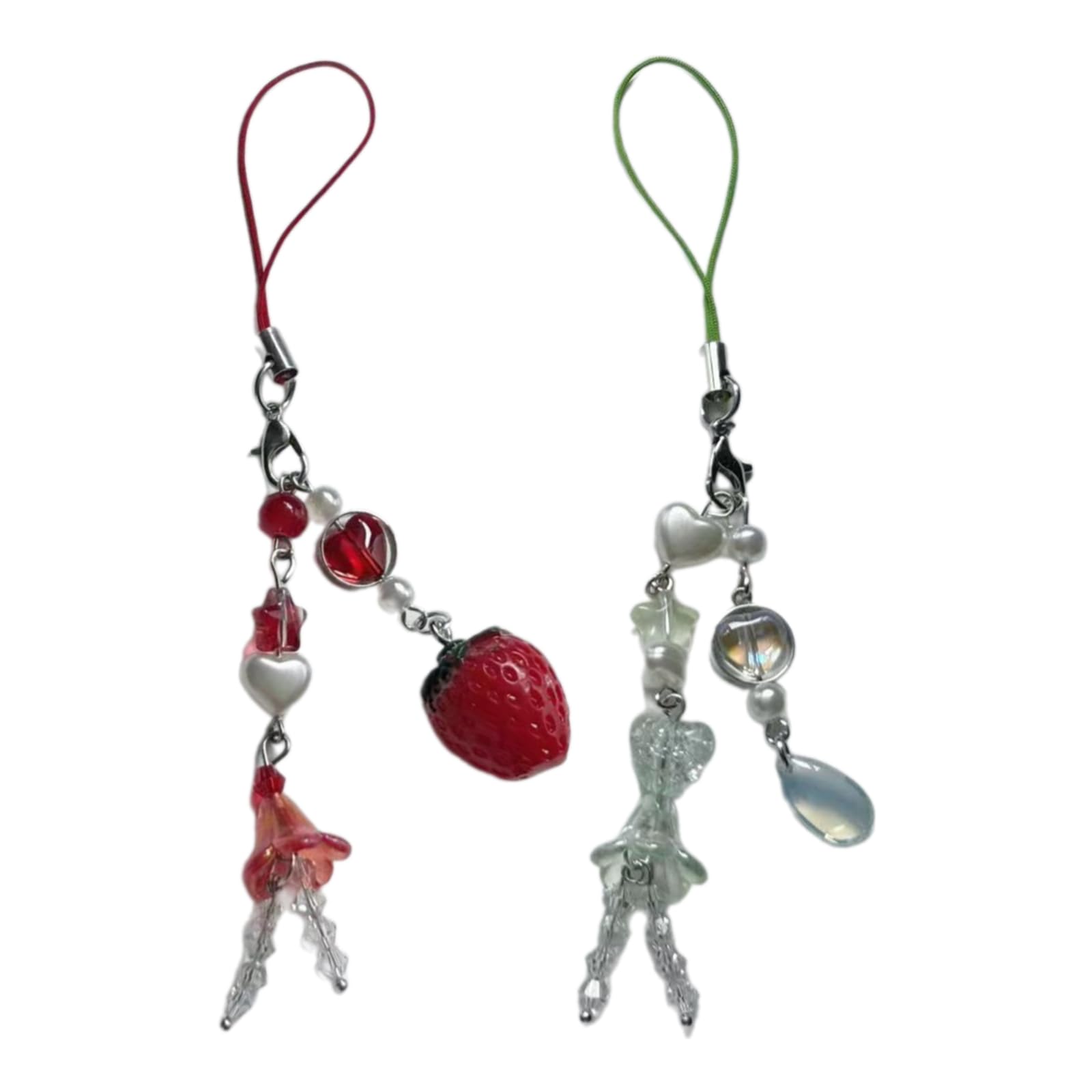 NEWFT Sweet Strawberry Beaded Pendant Phone Charm Chain Strap Bag Decoration Lanyard