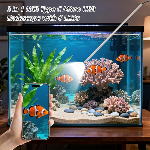 Borescopio Industrial 3 en 1 Sunicon Sunicong2ohgts351-11 con cable flexible de 1.5m, cámara IP67 HD 1280x720 con 6 luces LED, compatible con USB, Tipo C y Micro USB miniatura 5