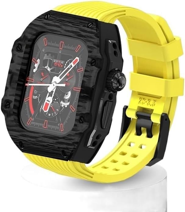Transformer Apple Watch look 49mm kit boîtier carbone bracelet caoutchouc fluor