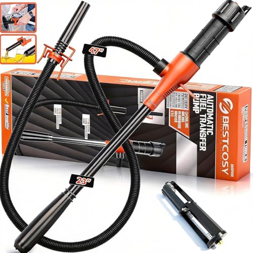 Portable Transfer Pump Battery Operated Electric Siphon Pump for Gas Fuel Diesel Water Transfer 2.4 GPM Flow Oil Extractor 47 Hose-Easy to Use Hand Fuel Pump Multi-Use Siphon Transfer Pump