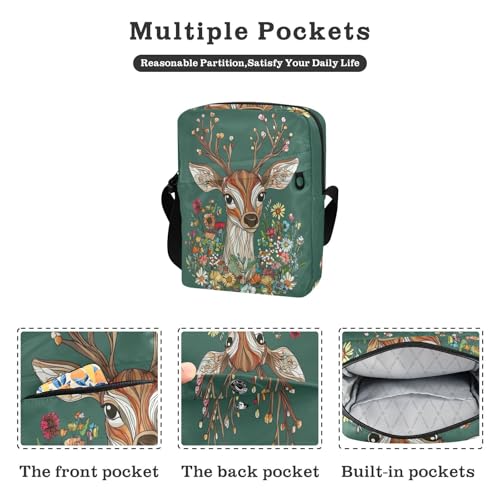 Cartoon Cute Deer Green messenger bag for women crossbody shoulder bag crossbody Women's Purse Adjustable Strap for business Shopping2