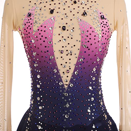 Meisjes kunstschaatsen jurk voor volwassenen, meisjes prestatie kleding competitie test lange mouwen dans jurk gradiënt kleur ballet dans kostuum FiveShops - Image 5