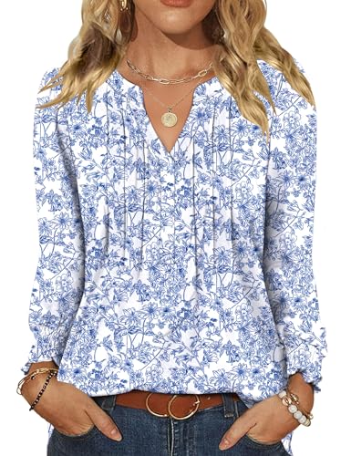 Rapbin Chemisiers pour femme - Haut à manches longues habillé et décontracté - Col en V - Chemises plissées à volants - Tunique élégante pour femme - Haut pour...