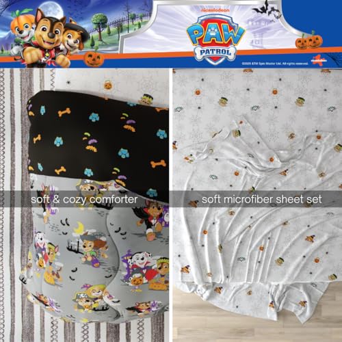 Image of Paw Patrol Kids Halloween Bedding 5 Piece Super Soft Cozy Reversible Comforter and Sheet Set with Sham, Twin, (Officially Licensed Product) By Franco
