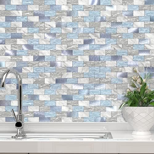 VAOVI Peel and Stick Backsplash Tile for Kitchen,Backsplash Peel and Stick Subway Tile Backsplash Self Adhesive Backsplash Bathroom(10sheets,Blue Gray)