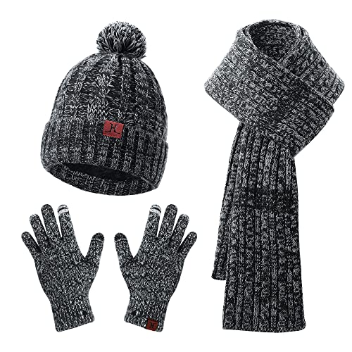 MAYLISACC Womens Hat Scarf Gloves Set, Stylish Winter Knitted Warm Beanie Caps+Long Scarves+Touch Screen Gloves for Laydies - Main Image
